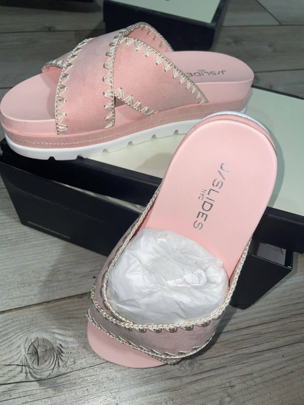 J/SLIDES Pink Crisscross Slide Sandal